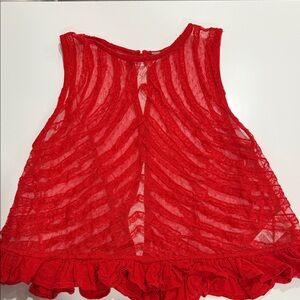 Free People Red Lace Sleeveless Top